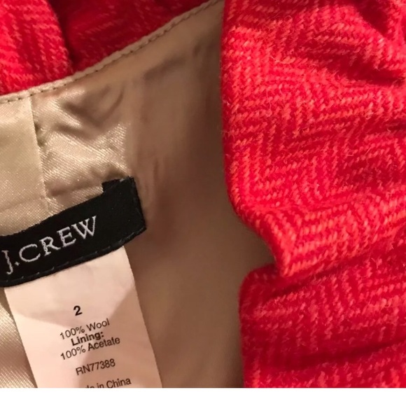 J. CREW Fiona Herringbone Jacket Coat Red Wool Ruffle Trim Donegal Career Work - Picture 6 of 7